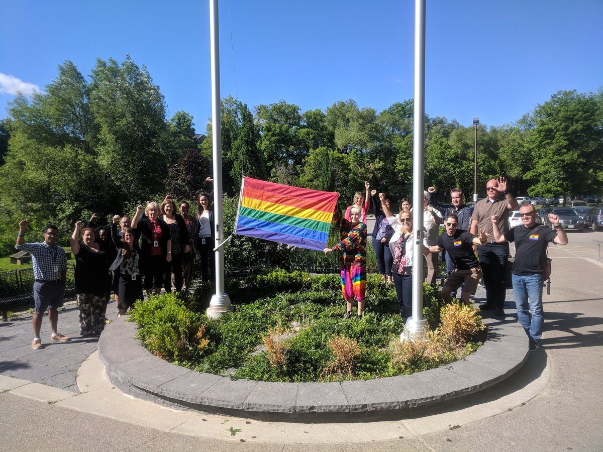 YRDSB's tweet photo. Happy #Pride month everyone! We are proudly flying the Pride flag at our head office in Aurora. A big thank you to everyone who came out today to take part in the flag raising ceremony! https://t.co/nDpKO2DFtV