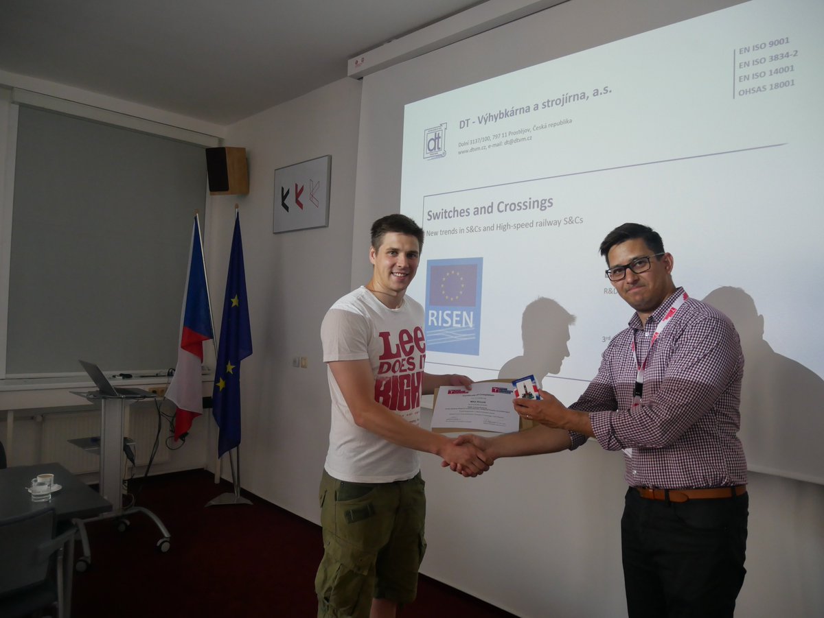 Risen2017's tweet photo. Congratulations to Mika Knuuti from TUT and Yunlong Guo from TuDelft for receiving the best presenter award at I-RISE 2018 in Brno, Czech Republic
#RISEN #H2020 https://t.co/e5kyiz5avU