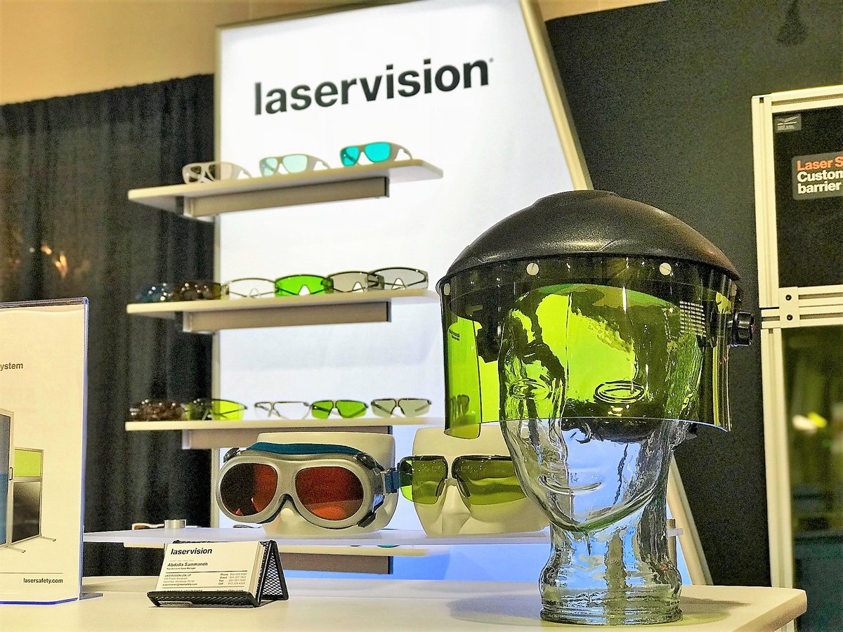 laservisionUSA's tweet photo. It's the last day of #FabtechCanada. Don't forget to stop by our booth 1101 for #LaserSafety tips. Then go see our friends at @AlphalaserUs, booth 763, to see our blue P5P10 Laser Window in action! #lasersafetywindow #laserwindow #laserbarriers https://t.co/n2hdF2foLl