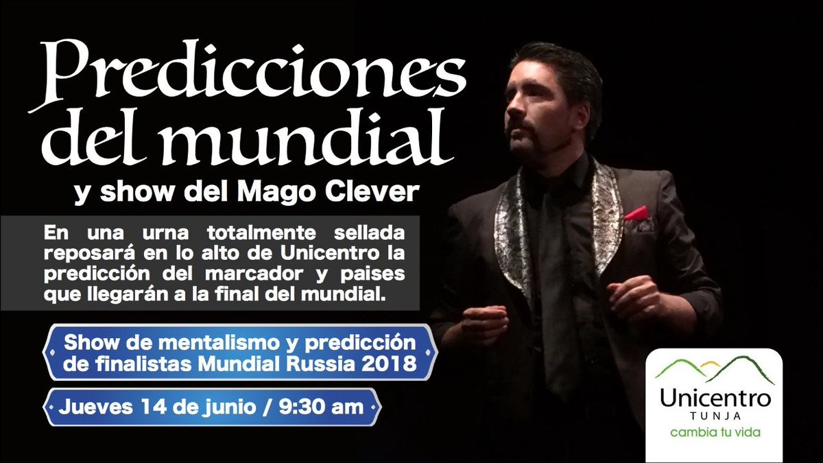 POSITIVAFMRADIO's tweet photo. #ALAIRE Mago Clever @Magoclever invita hoy a las 9:30 en Unicentro Tunja al show de predicciones del Mundial, con juegos de mentalismo #ElPlan https://t.co/MGzlu3NUzH
