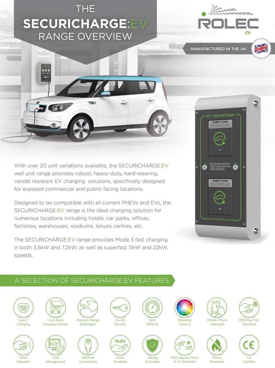 RolecEV's tweet photo. Our #SecuriCharge #evcharging range offers vandal resistant #EV charging facilities from a robust, hard wearing wall mounted unit. The ideal solution for public locations, SecuriCharges can charge any EV or #phev ๐01205 724754 ๐จrolec@rolecserv.co.uk https://t.co/zh33cv4ChO https://t.co/hu0MaiOIiS