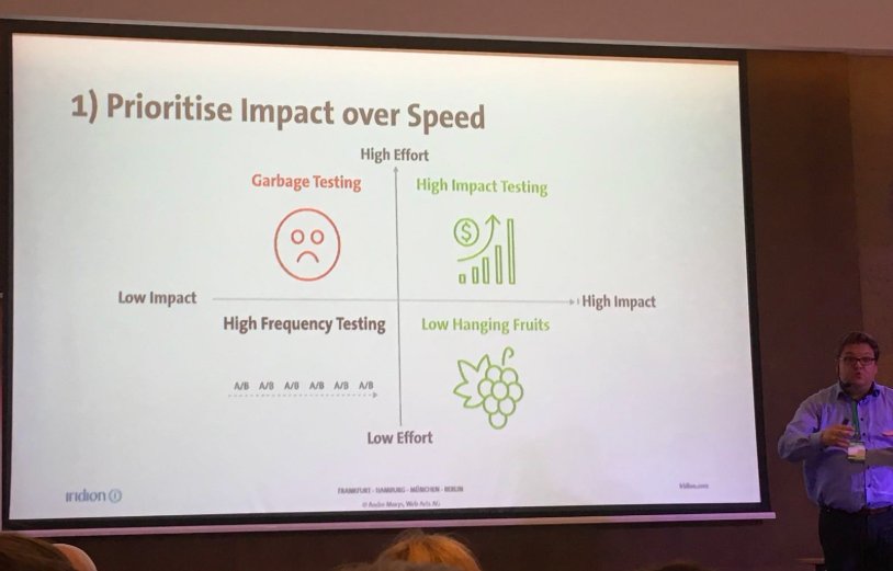RockBoost's tweet photo. "Prioritise impact over speed. Better do 12 that are bold than 120 that are detailed and report real ROI" from @morys from @IridionSuite at #ecamp2018 https://t.co/LuBnO8UgDx