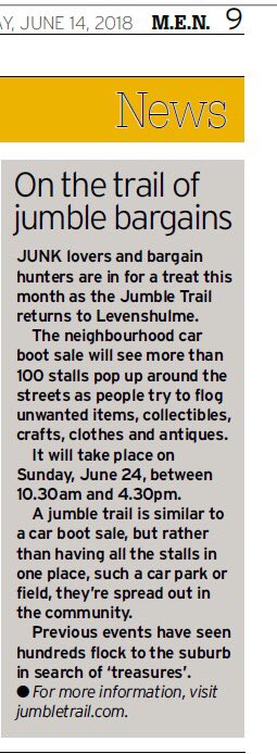 LevyJumble's tweet photo. Watch out! Jumble’s about!
In the @MENnewsdesk today! https://t.co/Ebe7g3LW1B