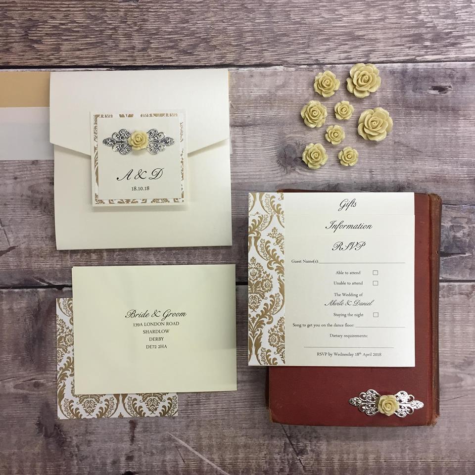 We have a huge range of embellishments and patterned paper to choose from, get in touch today to find out how we can make your dream invitations💘