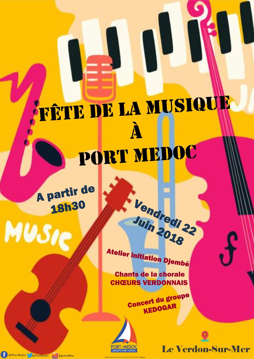 PortMedoc's tweet image. En #famille ou entre #amis, venez fêter la #musique le Vendredi 22 Juin 2018 à partir de 18h30 sur la place principale de #PortMédoc ! 🎵🎶🎷🎸🎺🎻🥁🎤🌞