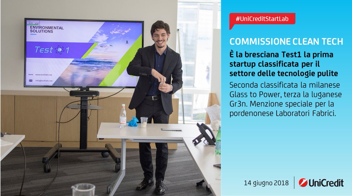 UniCreditEurope's tweet photo. #UniCreditStartLab: la bresciana #Test1 prima #startup classificata nella sezione #CleanTech 🌱💡al termine della seconda delle Commissioni chiamate a valutare i progetti selezionati. | Scopri di più ▶️ https://t.co/VErHZDhNds https://t.co/TavwsTJTFk