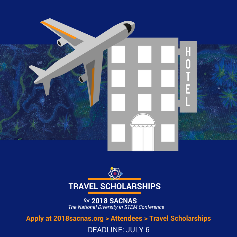 SACNAS's tweet photo. SACNAS Travel Scholarships cover airfare and lodging for #SACNAS2018 — The National Diversity in #STEM Conference.

Undergraduate students in a summer #research program, apply by July 6: https://t.co/dqMQDXRCmT

#STEMstudents #scholarships #nationalconference https://t.co/lF8nT5Uq5d
