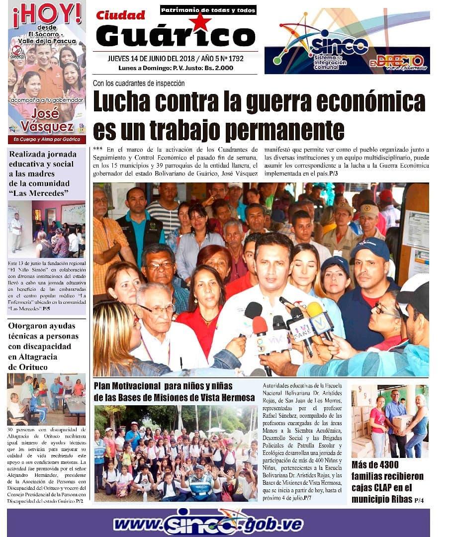 josemvasquez's tweet photo. Buenos días, los invito a leer el diario Ciudad Guárico para estar informados de los programas de gestión de gobierno que impulsamos para el desarrollo integral

#EnCuerpoYalmaPorGuarico https://t.co/S1S22SkcG2