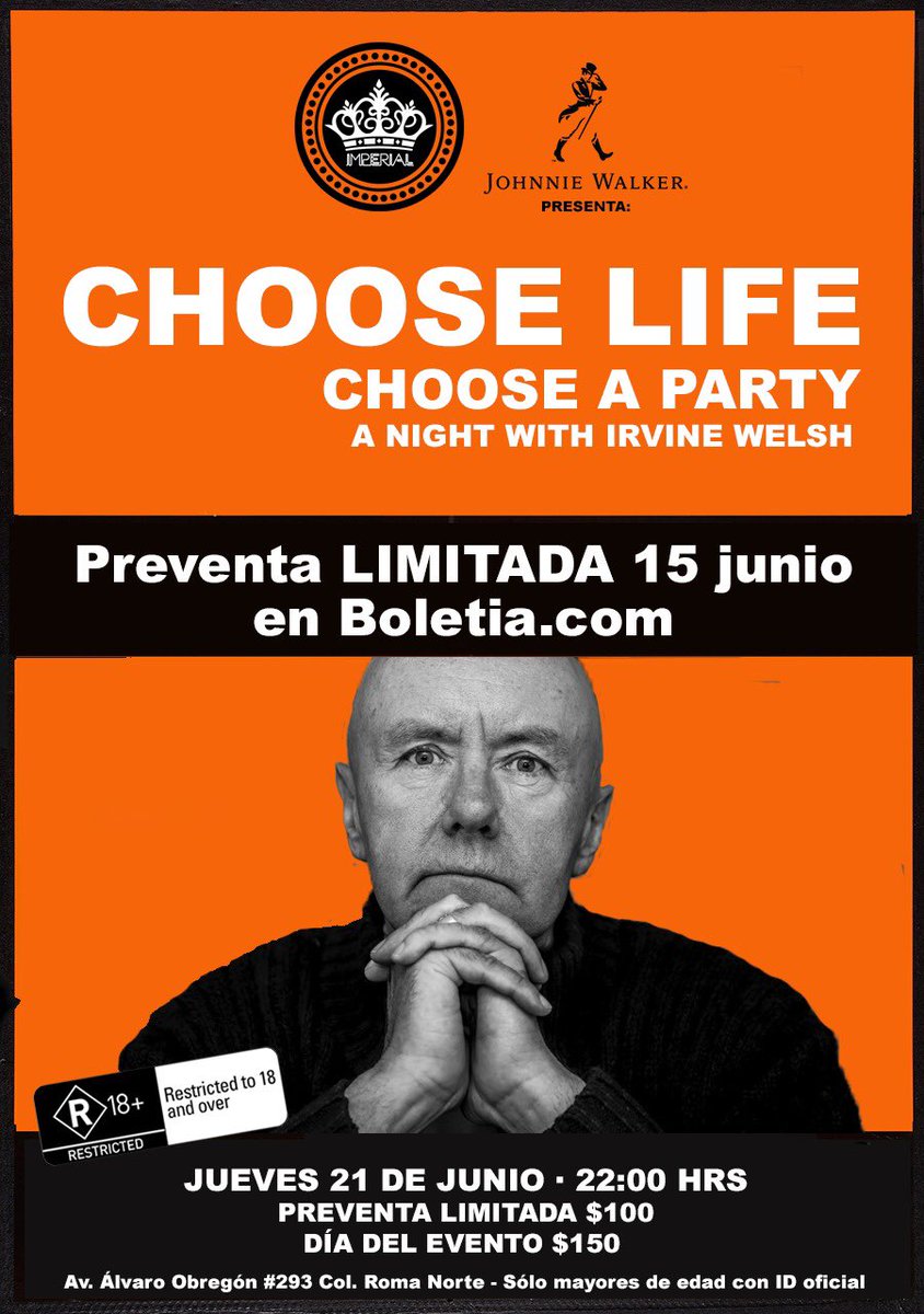elimperialclub's tweet photo. ¡Atención! MAÑANA 15 de junio será la preventa -limitada- a las 11 am en https://t.co/WXiN9uuLjk para la noche con @IrvineWelsh en #ElImperial10 🔥
#KeepWalkingMX #IrvineWelshMX #JWRed @JohnnieWalkerMx @chuckpee @boletia https://t.co/FQuaCRNEwe