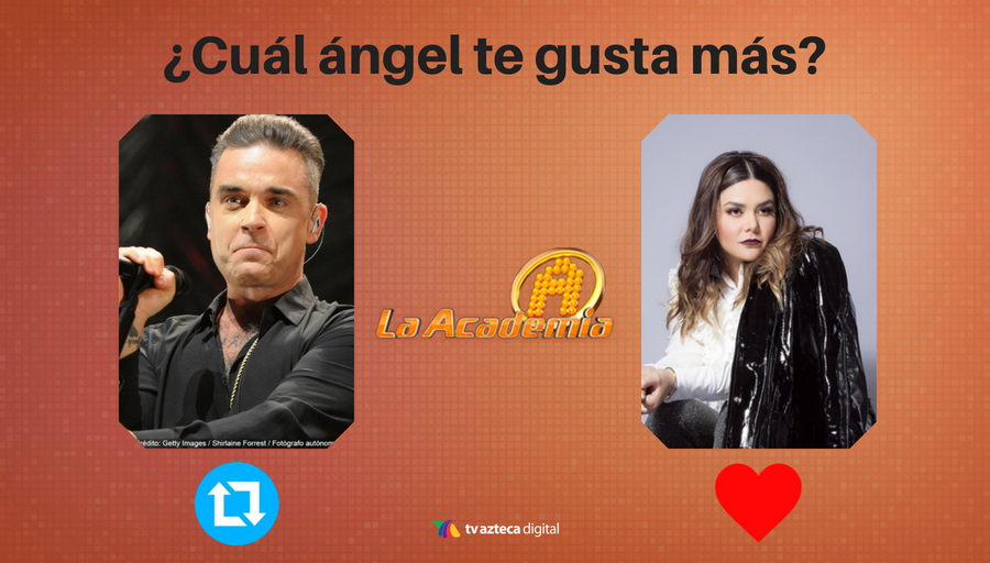 LaAcademiaTV's tweet photo. ¿Cuál ángel te gusta más? ¡VOTA!

RT: #RobbieWilliams 
FAV: Yuridia

#LaAcademia https://t.co/3Ofsp6hkdo