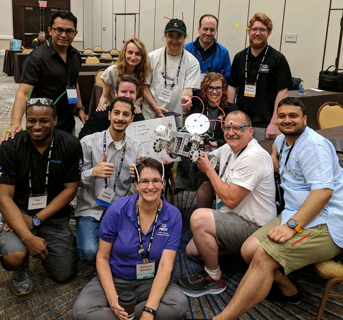 mlong603's tweet photo. #TeamMosaic representing the #USA #UAE #SaudiArabia #Romania #UK & #Ireland. In our @FTCTeams mini-event, we "build" & programmed our robot, made our engineering notebook & outreach plans, AND formed bonds that will last far longer than the hour we had together #FIRSTinspires https://t.co/6XpsHTDSnK