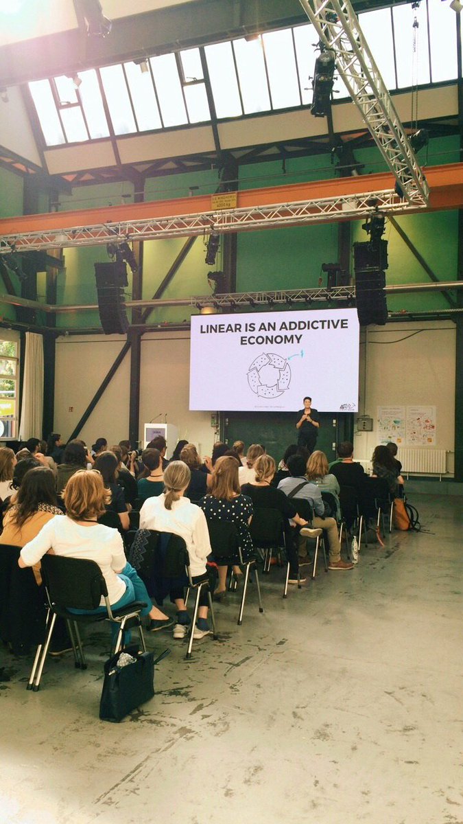 idzberlin's tweet photo. "The linear economy we created is a highly addictive system. Sourcing inspiration from nature, you'll see everything can be regenerative. We need to stop designing for disposability." @LeylaAcaroglu at #circulardesignforum #postdisposablefuture https://t.co/7fXbYlYQuU