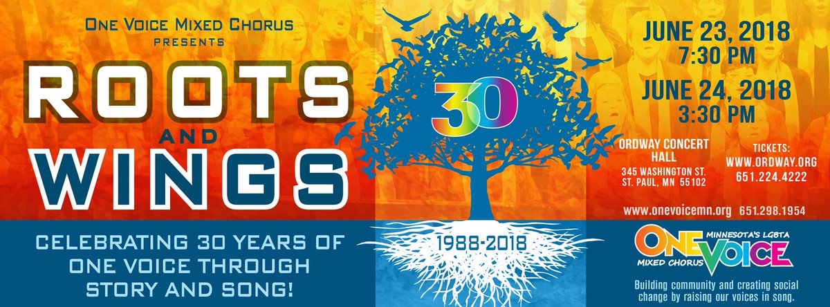 hegem007's tweet photo. Come see One Voice Mixed Chorus sing on LGBT Pride Weekend to celebrate 30 years of One Voice! (10% off your ticket price with the discount code “BASS”) Read more about the concert here. #onevoicemn #rootsandwings https://t.co/AtlLqaUHZh