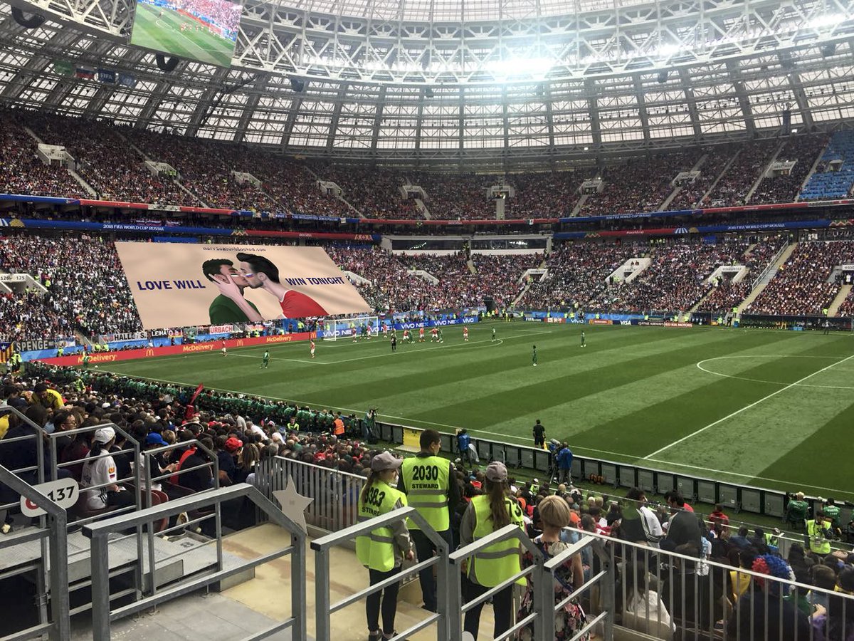 We're live in Moscow, at the #WorldCup !!! Join us and share a message for equal love: tifo.marriageunblocked.com #pride #PrideMonth