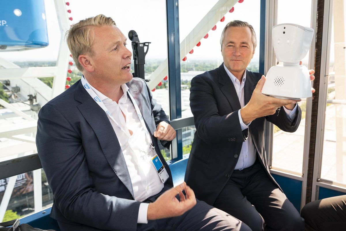HartmutThomsen's tweet photo. Excited about my meeting with Vodafone CEO #HannesAmetsreiter and his #Avatar in our impressive #SAP ferris wheel at #CEBIT. Great that #technology made it so far that a little robot can help a sick boy participating in life.Thanks for this initiative and my best wishes to Lucas! https://t.co/wwvWOtWJhx