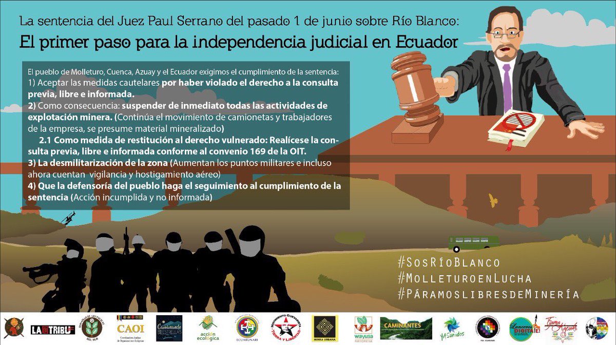 Yasunidos's tweet photo. Firma para el cumplimiento de las medidas cautaleres dictadas por el Juez Paúl Serrano. Para q se vaya la empresa minera china #Junefield de los páramos del Cajas ¡firma por el agua! 💧🍃
➡️ https://t.co/L2DSskuoC9 ⬅️ https://t.co/5rjEzLdhoH