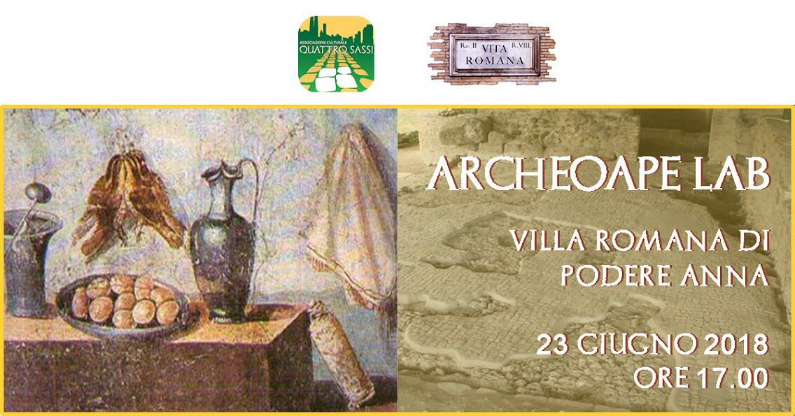 🏺La nostra Associazione in collaborazione con <a href="/VitaRomana/">Vita Romana</a>, presenta il primo evento di Archeo-aperitivi il 23/06 presso #VillaPodereAnna.
💡Non semplici aperitivi, ma veri propri laboratori. Info e prenotazioni: quattrosassi.com/Cosa-facciamo/…

#archeoapelab di #archeologiainperiferia