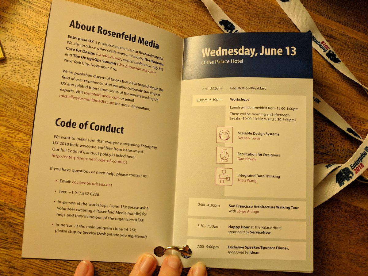 The Enterprise conference badge is a 16-page booklet of information on a long lanyard.