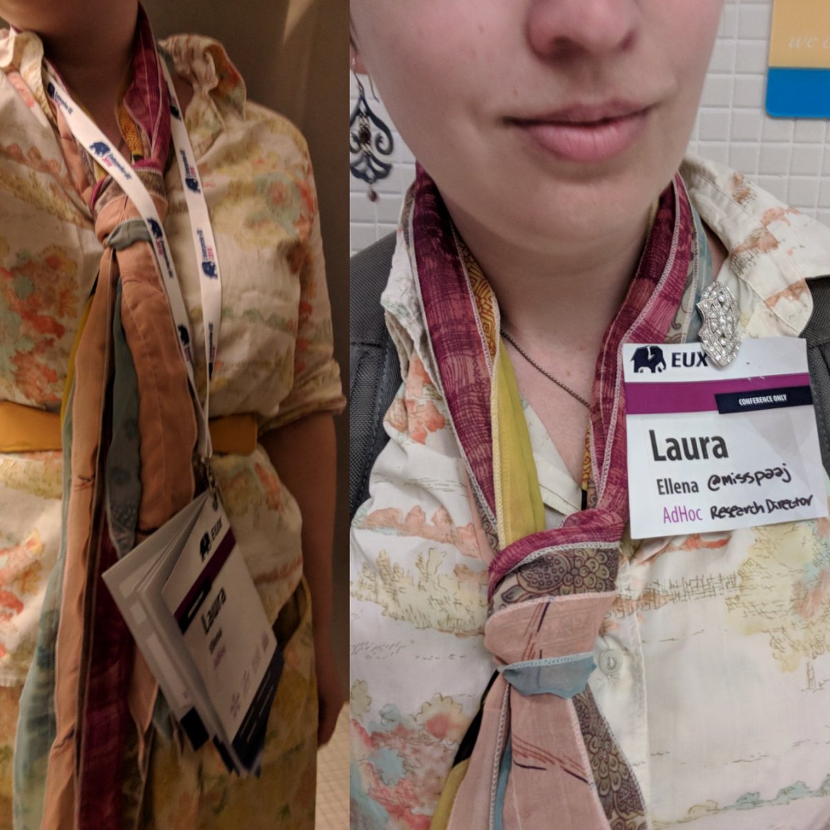 Conference badge before and after I hacked it so it's easier for others to read my name.