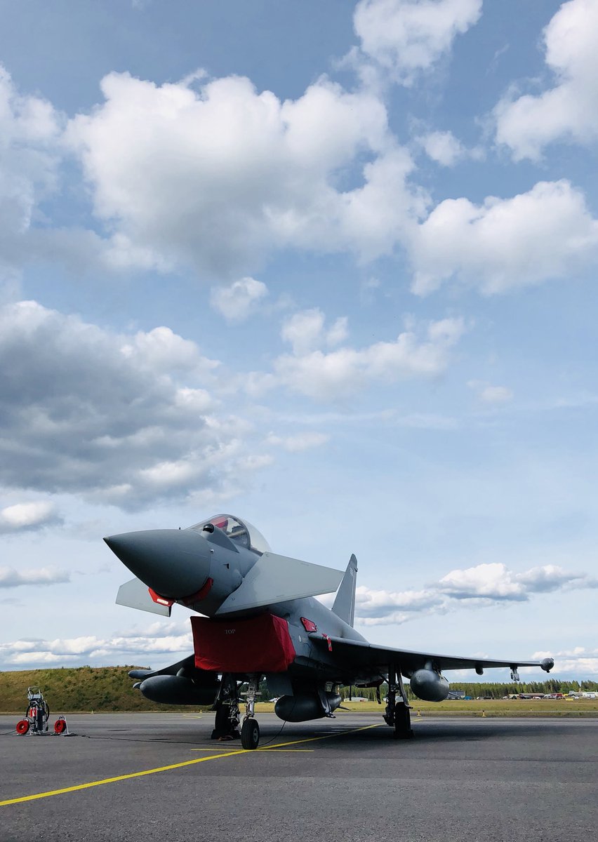 RAFTyphoonTeam's tweet photo. 3 Typhoons have arrived in #Tikkakoski Finland 🇫🇮 &amp; #TeamPhantom 👻 are straight to work getting the jets ready for the weekend!

@BAES_Finland @FinnishAirForce 
@RoyalAirForce @BAESystemsAir 
#BringTheNoise #RAF100 https://t.co/dXaoOLuIyH