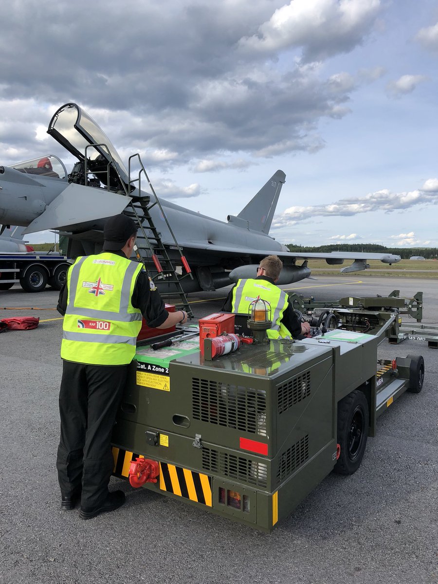 RAFTyphoonTeam's tweet photo. 3 Typhoons have arrived in #Tikkakoski Finland 🇫🇮 &amp; #TeamPhantom 👻 are straight to work getting the jets ready for the weekend!

@BAES_Finland @FinnishAirForce 
@RoyalAirForce @BAESystemsAir 
#BringTheNoise #RAF100 https://t.co/dXaoOLuIyH