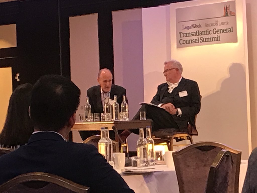 Georgina_L500's tweet photo. Great close to a great day at #TransatlanticGC summit as ITV's Andrew Garard interviews the broadcaster's chairman. Everything from what he needs from a GC to tales from Big Brother. Top tip - stay calm. @LegalWeek https://t.co/6lEd9uoUB5