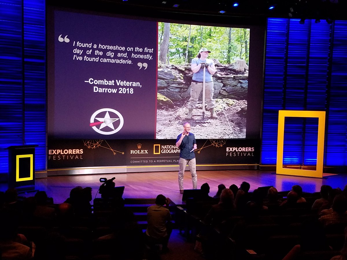 TheDigVenturers's tweet photo. WOOT! Here’s our buddy @StephenAVAR crushing it onstage at #NatGeoFest, talking about our #DiggingDarrow project and @AVAR_USA. Doing archaeology - helping people - feeling SO PROUD! #archaeology @DarrowSchool https://t.co/IDhytp88Lt