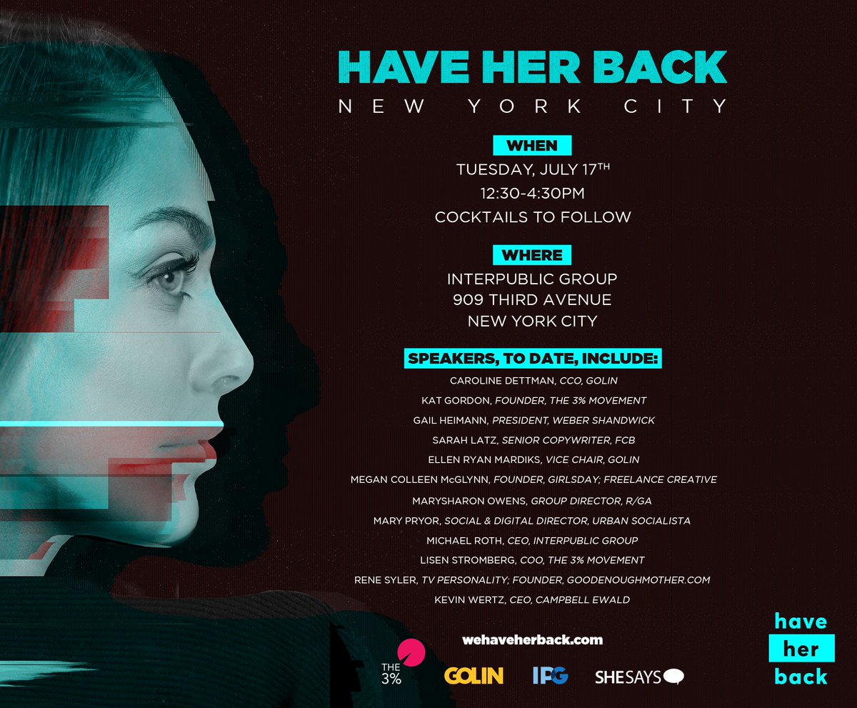 carolinedettman's tweet photo. Post #metoo and #timesup, now what? #haveherback is coming to #NYC on July 17th to drive actions toward cultures where both women &amp; men creatives can thrive. Don’t miss out; badass lineup! Event details → https://t.co/eMsh2jlB9R #weareunstoppable #timesupad https://t.co/cphQdERQJF