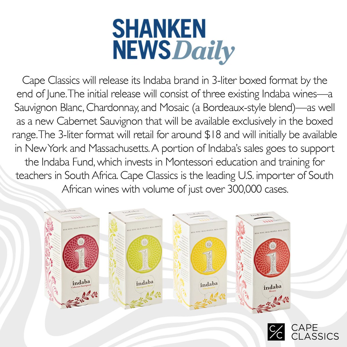CapeClassics's tweet photo. Hot off the press! @IndabaWines new 3L is already hitting stores now! @ShankenNews #IndabaWines #CapeClassics #NewVarietal #NewLook https://t.co/jrLGqWUTtr