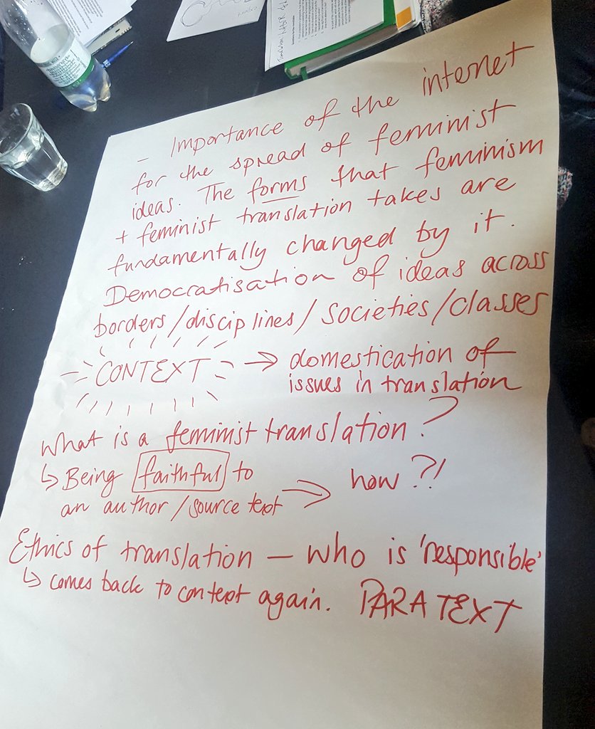 TranslatingF's tweet photo. Some ideas from our groups at  #KnowledgeExchangeWorkshop on feminist translation between activists and peofessionals #TranslatingFeminismCon18 https://t.co/ZtQgLnRyhJ
