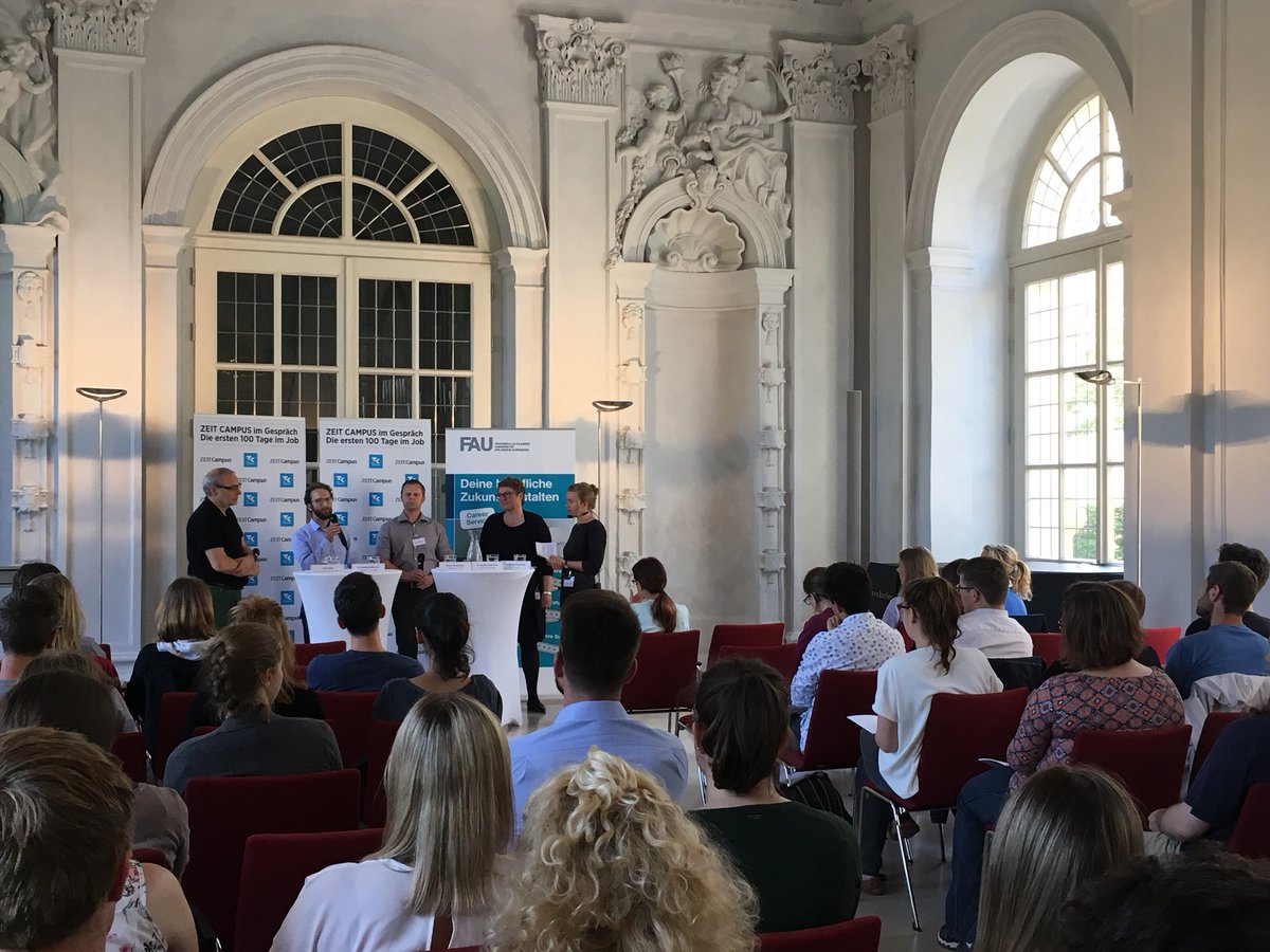 Heute <a href="/UniFAU/">FAU Erlangen-Nbg</a>: Bei <a href="/zeitcampus/">ZEIT Campus</a> im Gespräch diskutiert <a href="/FrauPepa/">Josefa Raschendorfer</a> mit Ralf Birke von <a href="/BirkeundPartner/">Birke und Partner</a>, @melebeto von Hydrogenious Technologies, Frank Sicheneder von STABILO und Dr. Sabine Voermans von <a href="/DieTechniker/">Die Techniker</a> über die ersten 100 Tage im Job! #100tage <a href="/Krankenkasse/">TK-Landesvertretung Bayern</a>