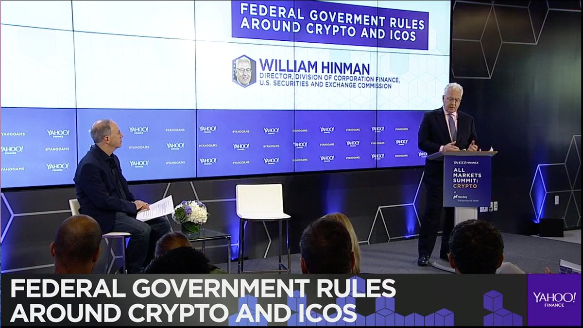 YahooFinance's tweet image. LIVE: SEC's Hinman on Ether: "Based on the my understanding on Ether... we believe current offers and sales of Ether are not securities transactions." yhoo.it/2l8Mhb3 #YahooAMS