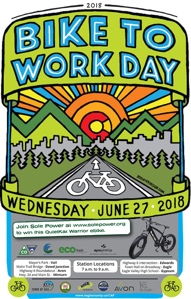 Colorado Bike to Work Day is June 27 and Eagle County residents are invited to trade their keys for a helmet and join their fellow commuters biking to work. Rest stop stations will be available from 7 to 9 a.m. -goo.gl/2Z3QB7