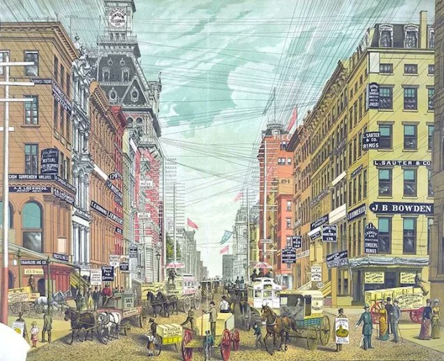 KeryxGroup's tweet photo. #TBThursday to the 10-15 years between the period after #AlexanderGrahamBell patented the #telephone and before the invention of underground cable. All pix from #NewYorkCity. More pix here: https://t.co/cWlKxMttjw https://t.co/6830950h0A