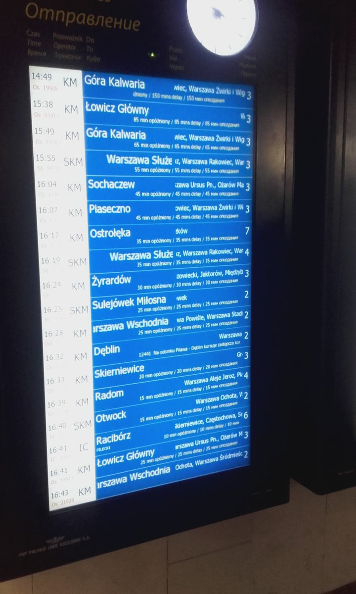 Ulubiona, wcale nie rzadka, przygoda z PKP: masz pociąg za 15min ale nie wiesz skąd, bo nie mieści się na tablicy przez opóźnienia... Wróć! Właściwie nie wiesz za ile masz pociąg :)
