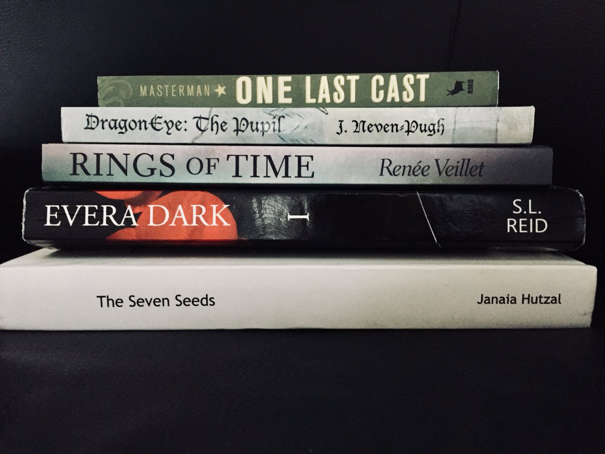 janehut's tweet photo. My last four great reads, all by local authors. #albertaauthor #alberabound #onelastcast #thesevenseeds #ringsoftime #dragoneye #everadark https://t.co/DJJfurrVY4