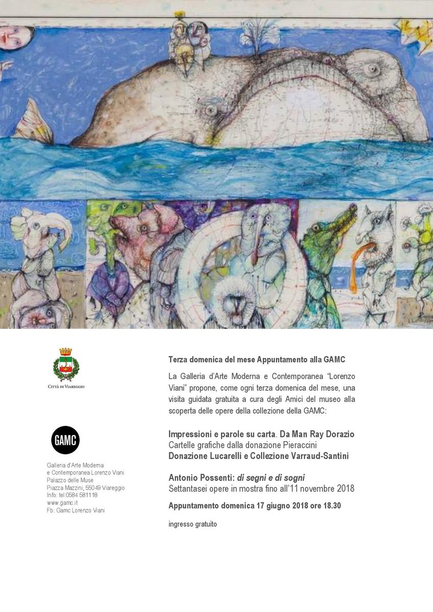 III domenica del mese Appuntamento alla GAMC
Visita guidata domenica 17 giugno 2018 ore 18:30 a cura dell'Associazione Amici del Museo di Viareggio. 

INGRESSO GRATUITO!
