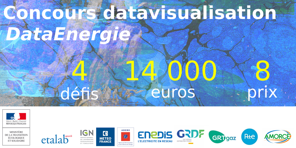 stephanetrainel's tweet image. Le @Min_Ecologie et les partenaires @enedis @GRDF @rte_france @GRTgaz @ademe @IGNFrance @meteofrance @AgenceOre @reseauxenergies @AMORCE @Etalab lancent un concours de dataviz des données locales d&apos;énergie #TEPCV ecologique-solidaire.gouv.fr/greentech-vert… #DataScientist : inscrivez-vous !