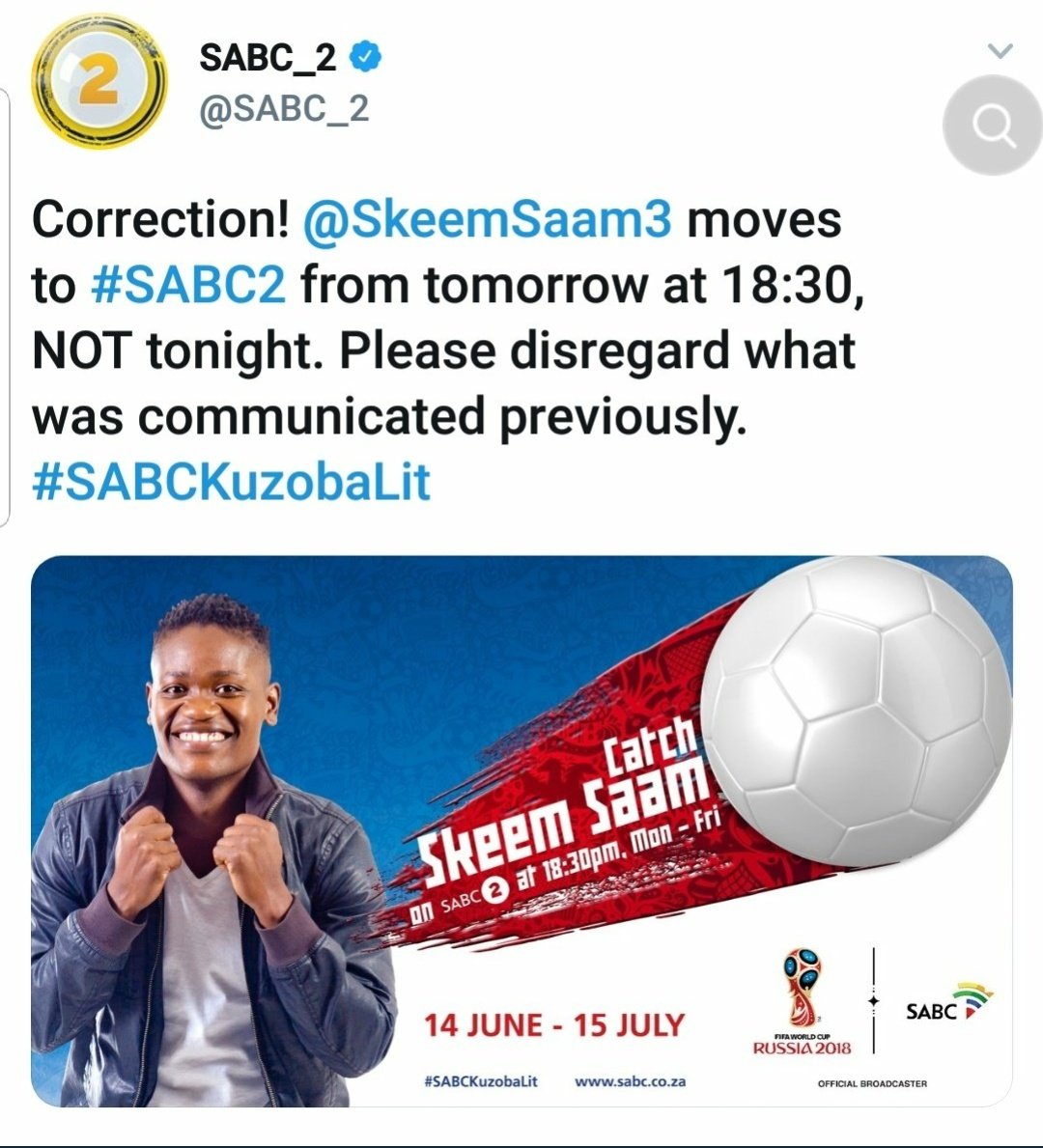 SkeemSaam3's tweet photo. Apologies for the miscommunication. #SkeemSaam will air Tonight at 19.30pm on @Official_SABC1 https://t.co/rJAWA8A8l4