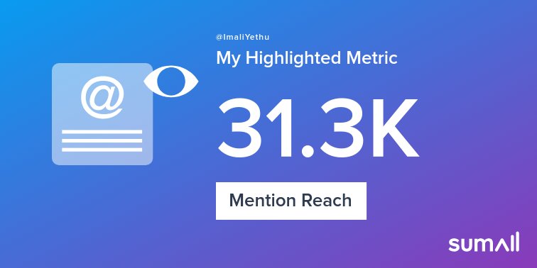 My week on Twitter 🎉: 2 Mentions, 31.3K Mention Reach. See yours with sumall.com/performancetwe…