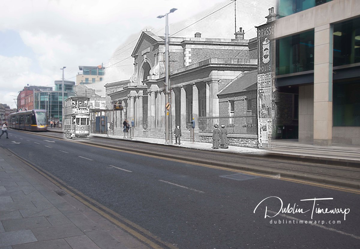 DublinTimewarp's tweet photo. Another in my Tram Series..I've meant to get around to doing this one for a while finally got it done. I wonder what our great grandparents would have made of big brother watching from the lampposts. https://t.co/nRdGm8ze9p