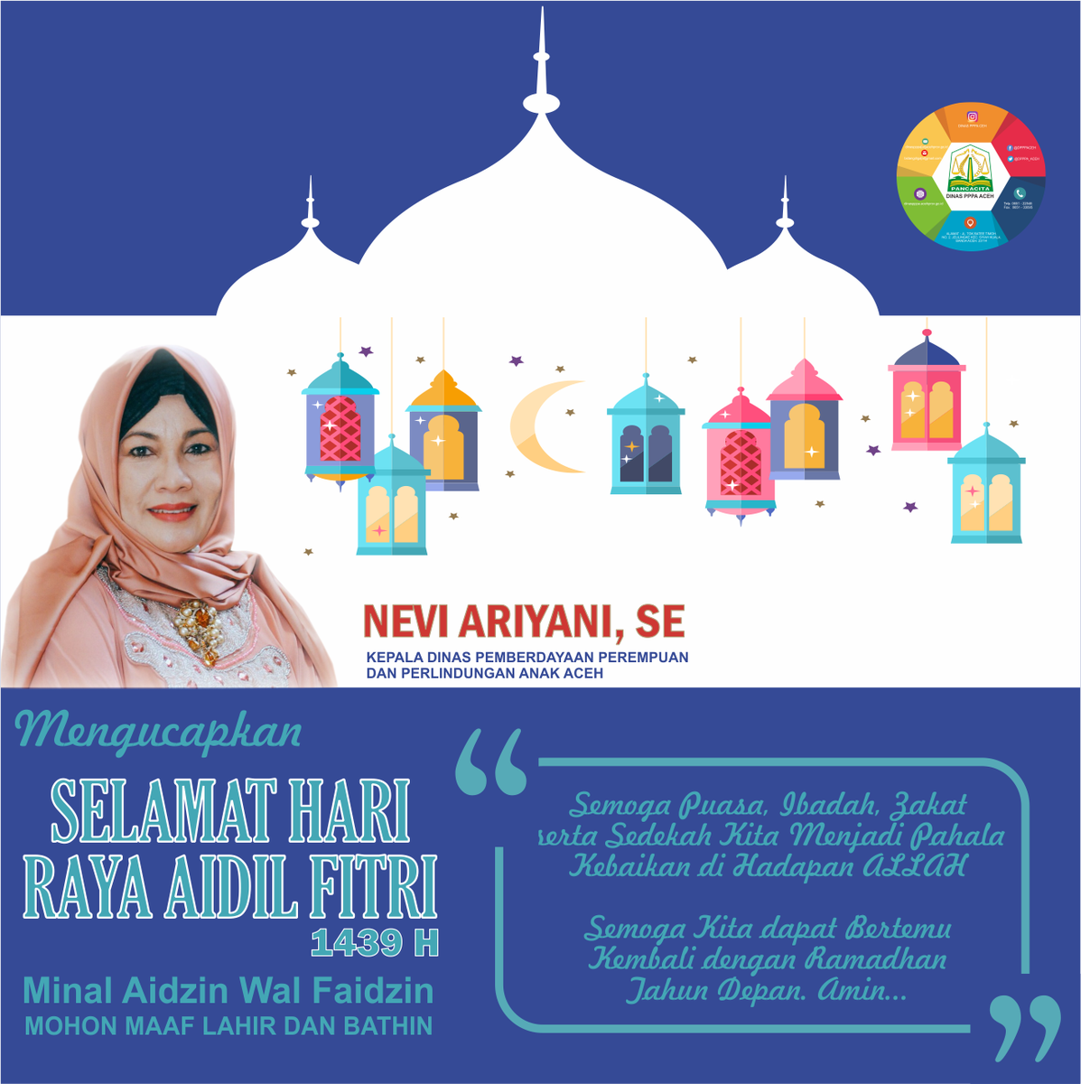 DPPPA_ACEH's tweet photo. Kepala Dinas Pemberdayaan Perempuan dan Perlidungan Anak Aceh Mengucapkan Minal Aidil Wal Faidin, Mohon Maaf Lahir dan Bathin, Selamat Hari Raya Aidil Fitri 1439 H https://t.co/imK4kjNXp7