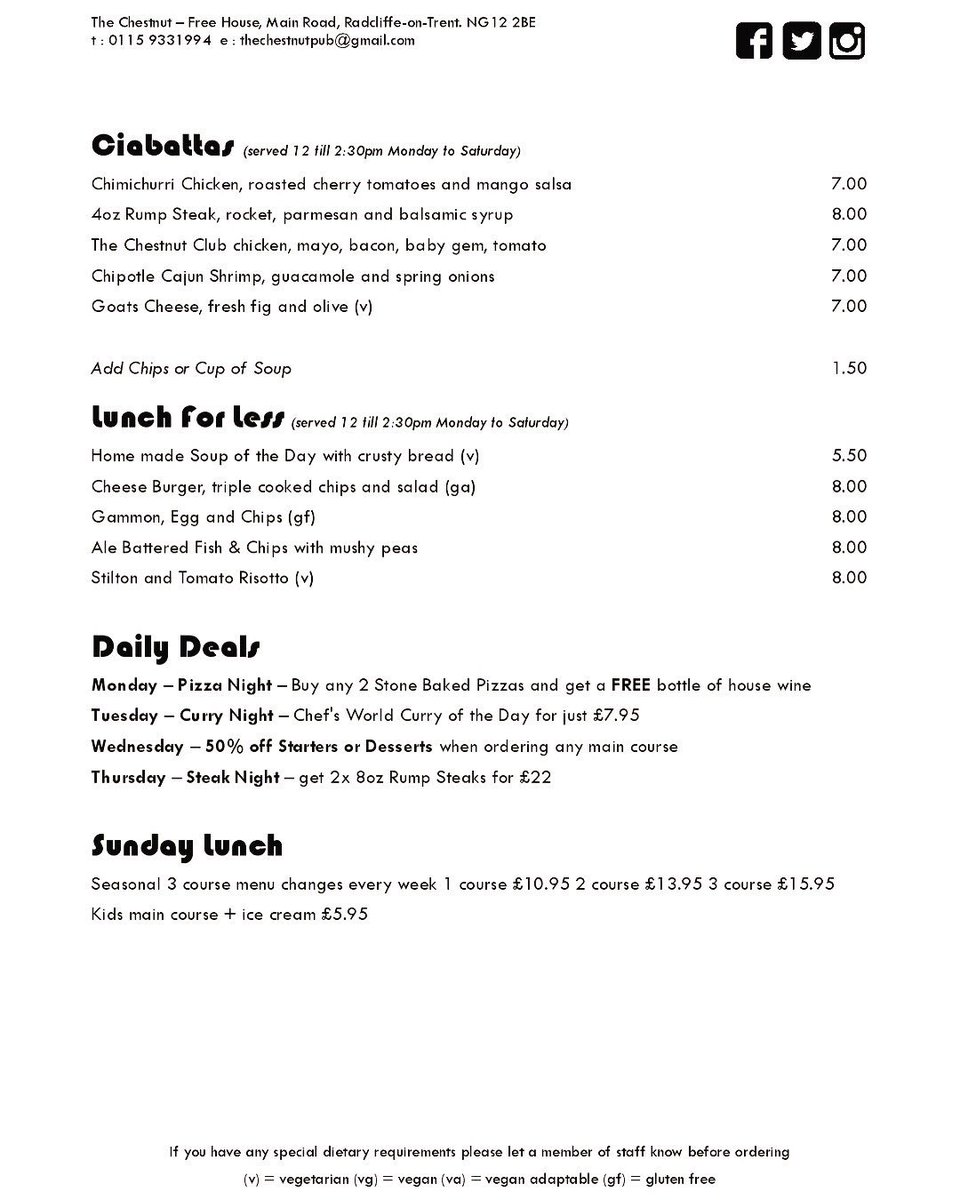 chestnutpub's tweet photo. 🚨**ALERT** 🚨 
Check out our brand new #Summer menu launching this #weekend!

All new dishes to try! New 'Lunch for Less' deal served Mon-Sat 12-2:30pm, and 'Daily Deals' to take advantage of Mon-Thurs

#pub #publife #food #foodie #gastropub #independent #freehouse #Nottingham https://t.co/kB6R0mWsfN