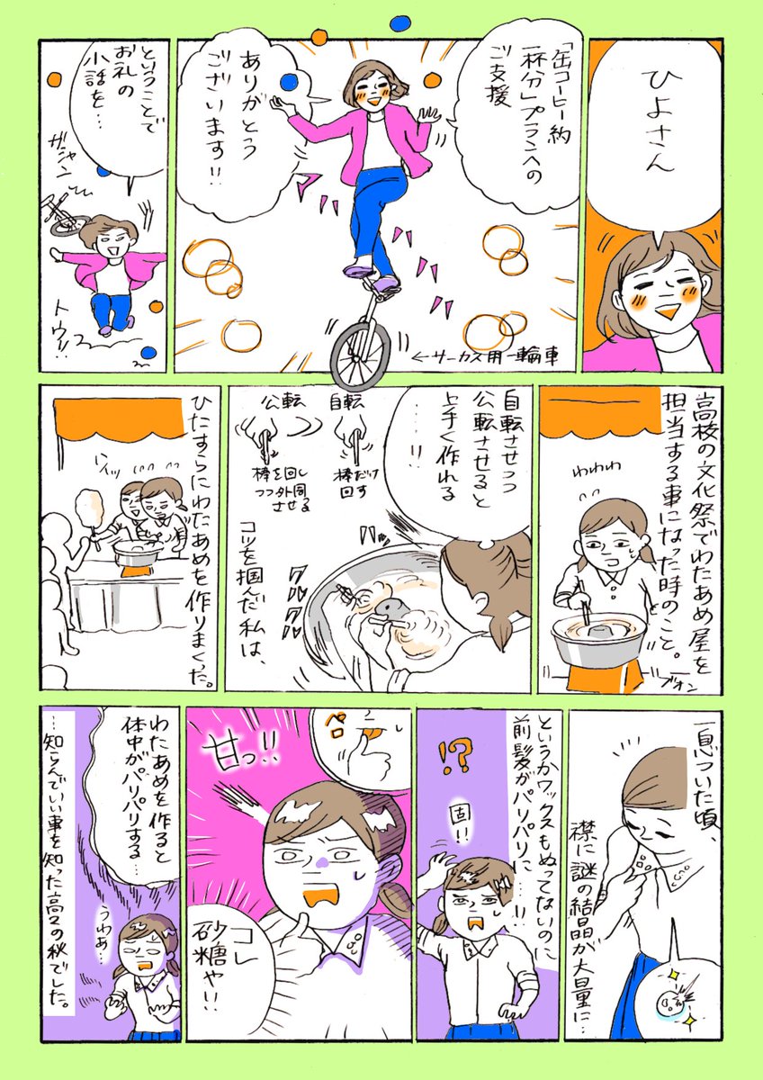 PIXIVFANBOXにご支援いただきました！ありがたやありがたや…

この時にわたあめ作りのコツを掴んだけど、これ以降１回も作った事ないのでした。
#漫画  #コミックエッセイ 