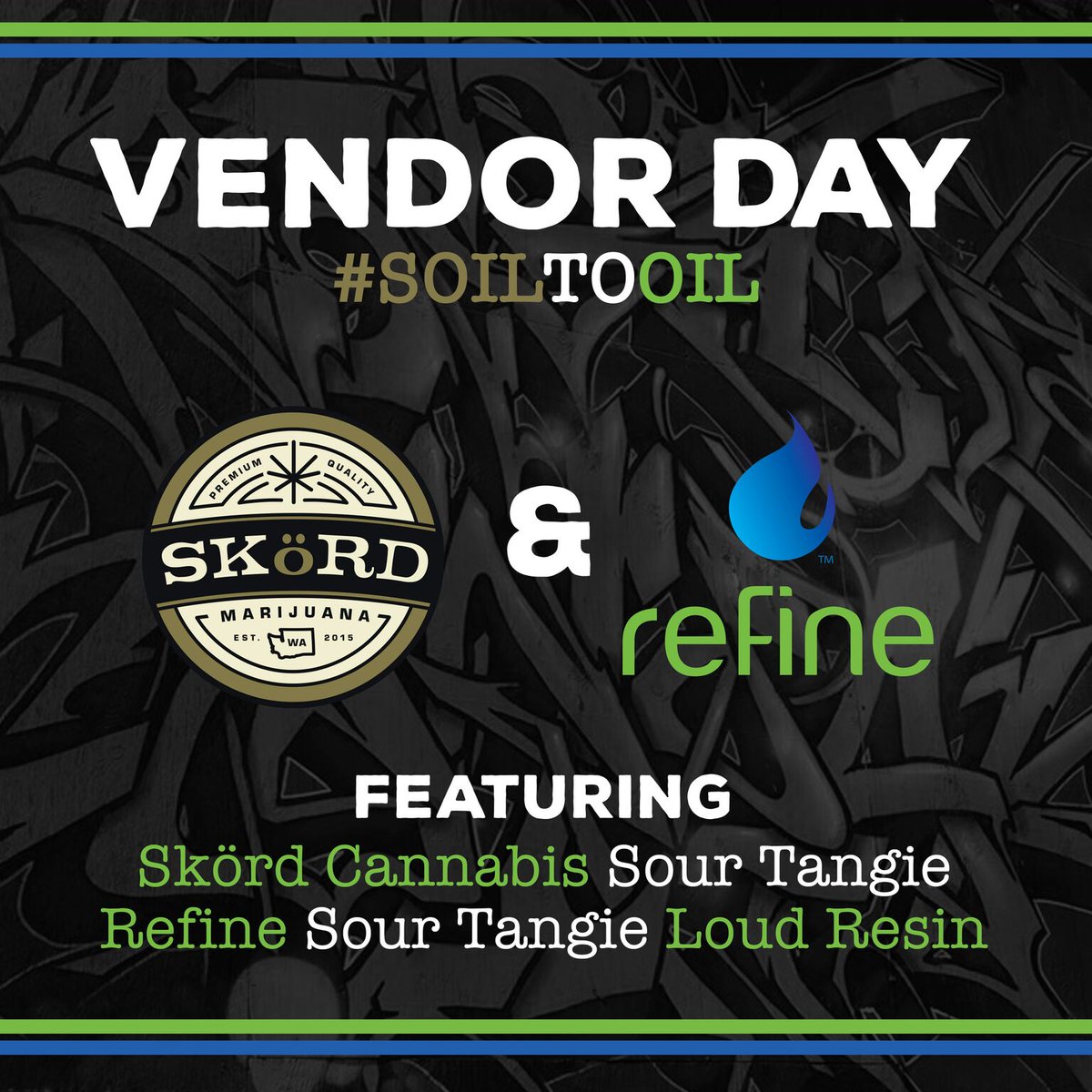 Join us for a special #SoilToOil #VendorDay event on Monday at Green-Theory Spring District and talk terps with @SkordMarijuana and <a href="/RefineSeattle/">Refine Seattle</a> <a href="/xtractedlabs/">Xtracted Labs</a>! We will be dropping a special release of Sour Tangie Loud Resin and Sour Tangie flower at both locations.