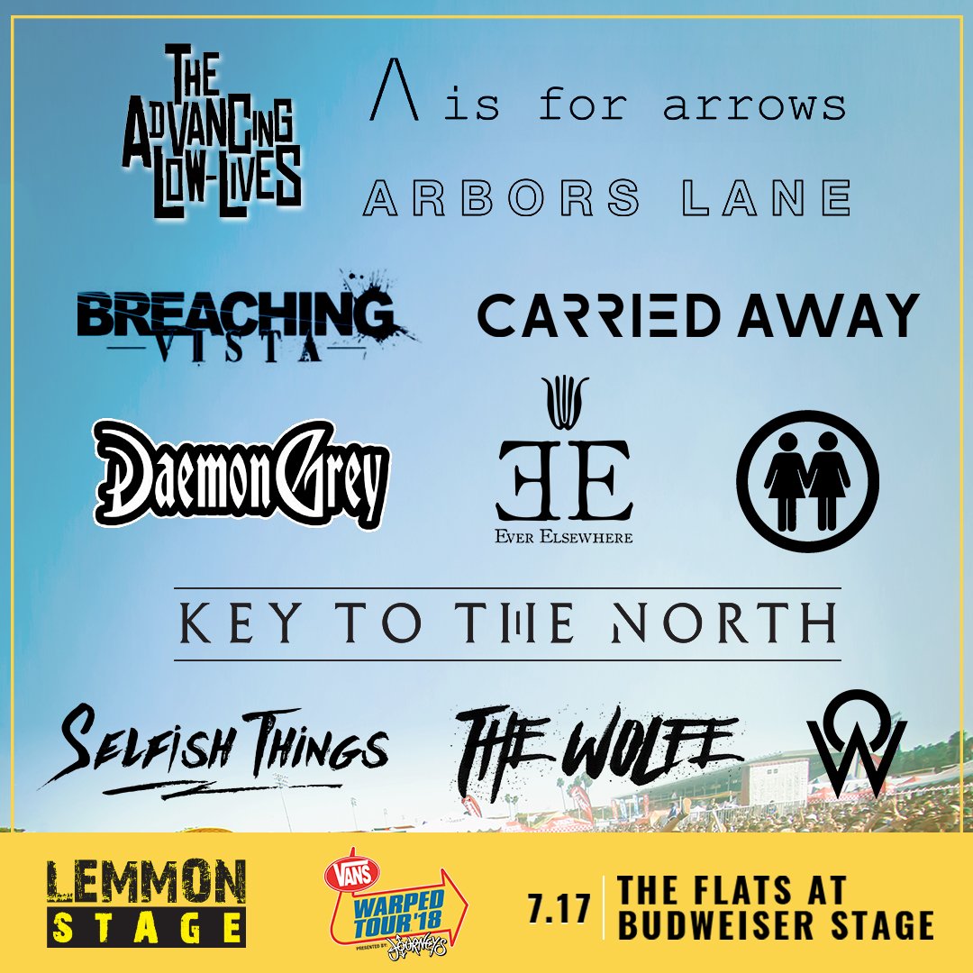 CarriedAwayON's tweet photo. Here's a full lineup for @lemmonstage at @VansWarpedTour in Toronto! So stoked to see our friends in @ArborsLane and @selfishthings on it as well! This is gonna be fun 🎶 https://t.co/ihol1Z1T3J