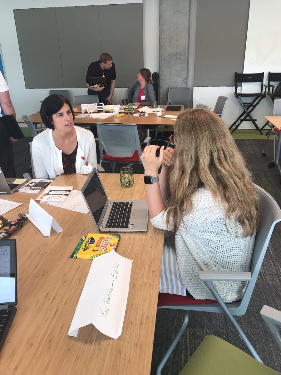 amyyjenkins's tweet photo. The team from @Maine_207 figuring out what to bring back from today’s choice workshops and round tables. Decisions decisions #GoogleEE @GoogleForEdu @EdElements https://t.co/3GeEgQd9yc