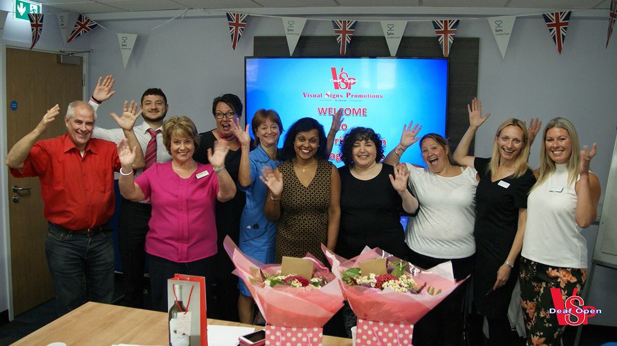 vspdeafopen1's tweet image. I enjoyed teaching Basic BSL to some of the staff at Spire London East Hospital. The flowers and wine were a beautiful gift to our team, thank you! 
They are looking forward to meeting some deaf patients In the future.
