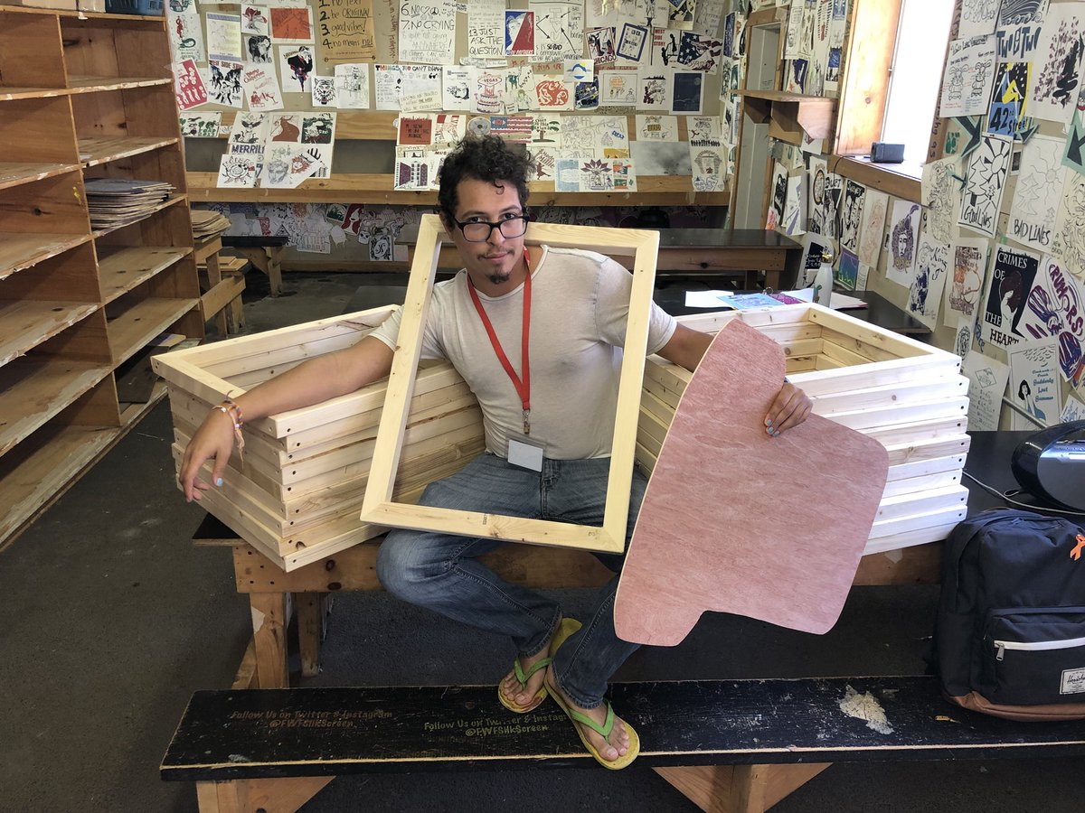 FWFSilkScreen's tweet image. Big thanks to #Stagecraft staff Ben, Jackie, and Matt for making us new screen frames and T-Shirt boards. Fresh screens for a full summer of fun !! #silkscreen #fwfsilkscreen #screenprinting #silkscreenprinting #art #summercamp #frenchwoods instagram.com/p/BkAnonXDGzS/