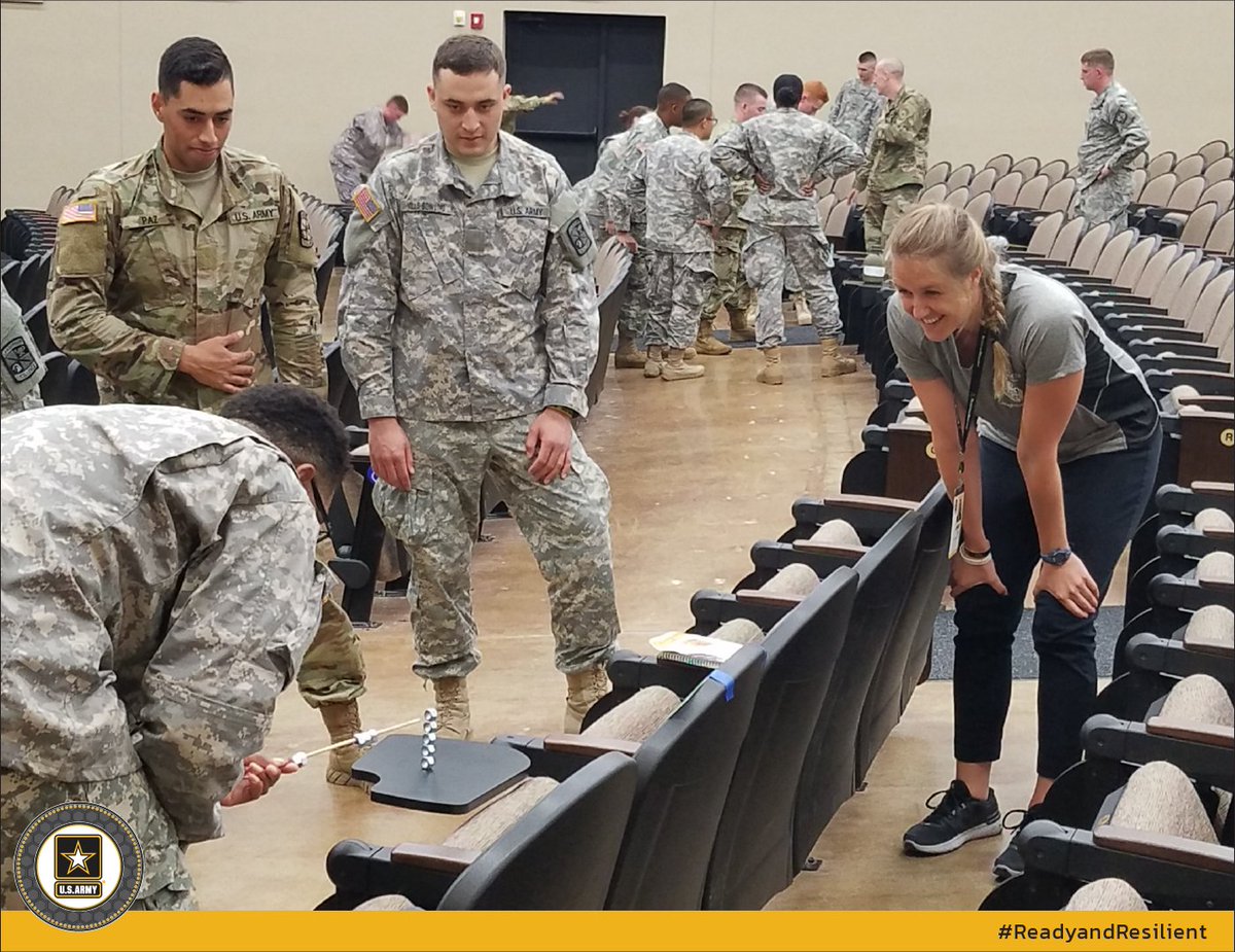 ArmyResilience's tweet image. A cadet puts his mental skills into practice as an R2 Performance Expert provides guidance during a composure activity called, &apos;stack attack&apos;. #ReadyandResilient #armyrotccst #armyrotc #cadetcommand